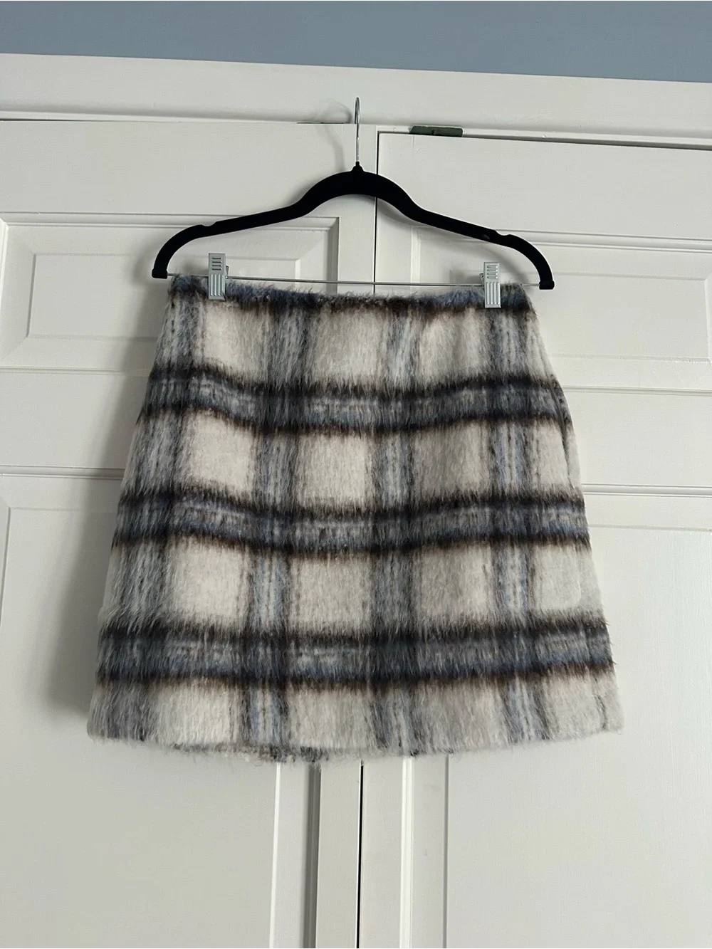 LOFT Cream and Gray Plaid Mini Skirt